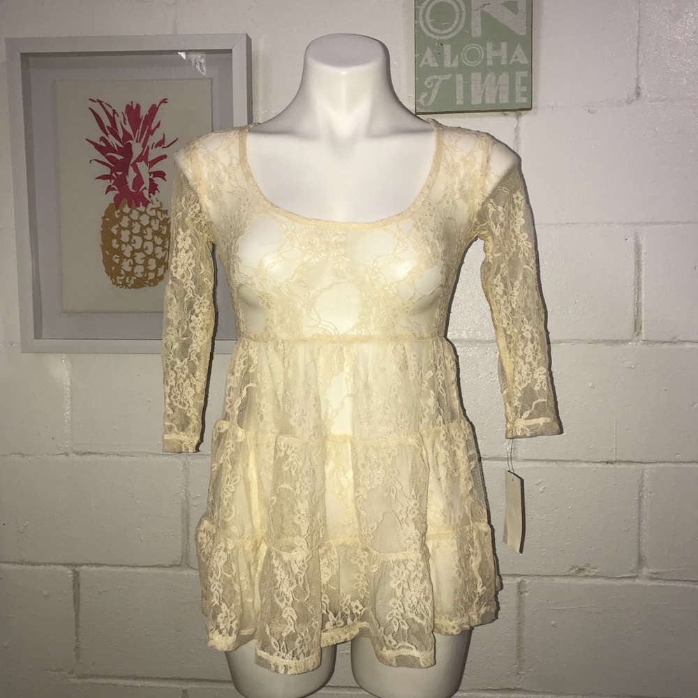 NWT XS Sheer Cream Lace Festival Top